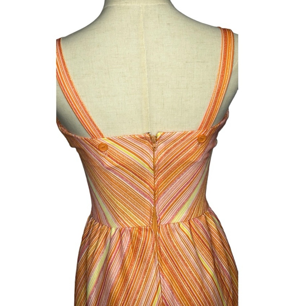 Vintage Handmade Orange Yellow White Pink Stripe Sundress Size XS - Picture 4 of 7